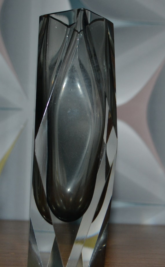 Vintage Block Glass Vase Glass Etsy