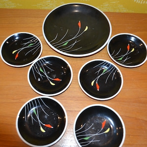 Vintage serving bowls set 50s ceramic black/colored retro mid century shabby chic country style