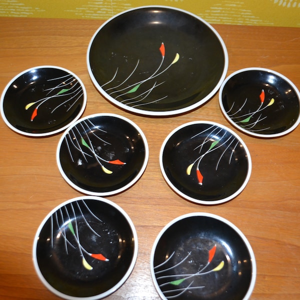 Vintage Delivery Bowls Set 50s Ceramic Black/Colorful Retro Mid Century Shabby Chic Country Style