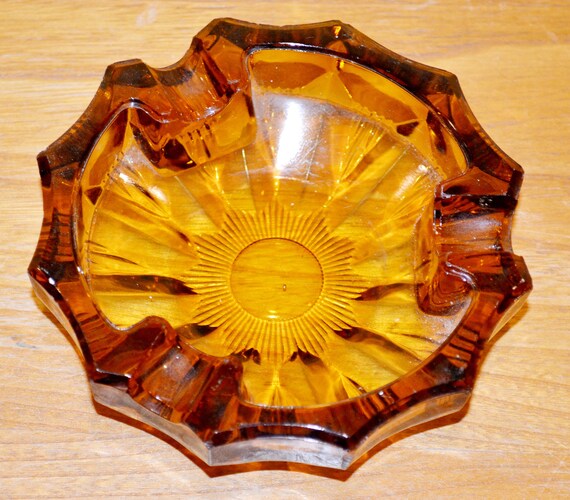 70s Vintage Ashtray Glass Amber Yellow / Orange Murano Glass