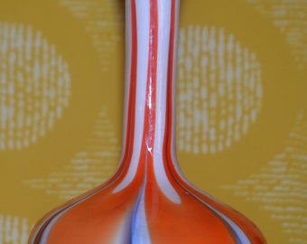 Vintage Vase by Opaline Florence White/Orange/Blue 70s Design Classic Retro Mid Century Seventies