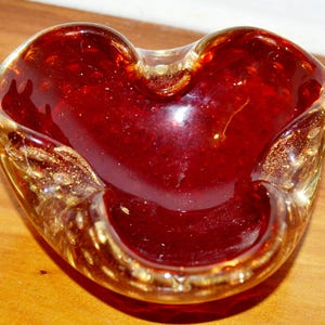 Vintage Glass Ashtray 70s Red Murano Made in Italy Ashtray Mid Century Retro Space Age