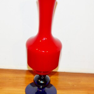 Vintage glass vase, retro design, Vetra Opalina, made in Italy, 1970s, blue/red, space age, mid-century, shabby chic, country style