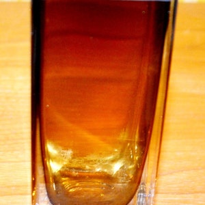 Vintage Block Vase Glass 70s Yellow / Brown Seventies Space Age Retro Mid Century Shabby Chic Country Style
