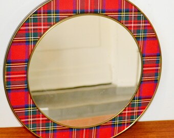 Schöner  Vintage Wandspiegel  Holz /Kunststoff   70er Jahre kariert  48cm Mirror   Retro  Mid Century  Shabby Chic Landhausstil