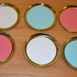 Beautiful vintage metal coasters gold/colorful pastel colors 50s Fifties Mid Century Retro Design Shabby Chic Country Style WGP