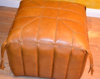 Vintage Leather Club Stool by Wagner Brown 70s Space Age, Retro, Mid Century Shabby Chic Country House Style