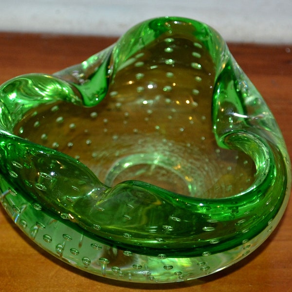 Beautiful glass ashtray from the 70s Green Ashtray Mid Century Retro Space Age