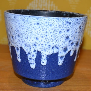 Vintage Planter 70s Flowerpot Blue/White Fat Lava Plant Pot Ceramic Mid Century Retro
