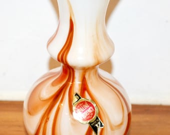 Vintage glass vase, orange/white, by Opaline, made in Italy, 1970s Space Age design