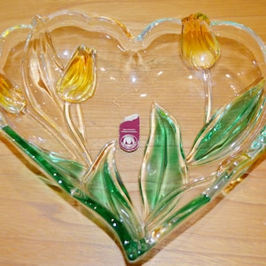 Vintage glass serving bowl heart by Walter Glas from the 70s Blue Retro Mid Century Space Age Shabby Chic