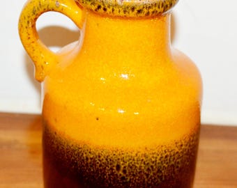 ヴィンテージの陶器製アヒルの置物、オレンジ色、西ドイツ製、1970年代