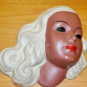 Vintage Ceramic Wall Mask Brown / Yellow by Goldscheider 50s Mid Century Fifties Space Age Retro WGK WGP