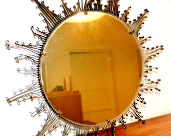 Schöner  Vintage Wandspiegel 50er Jahre  Schwarz Glas /Metall   Seventies Retro  Mid Century  Shabby Chic Landhausstil Mirror