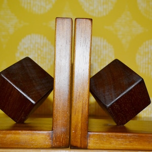 Vintage bookends 60s cube wood retro mid century