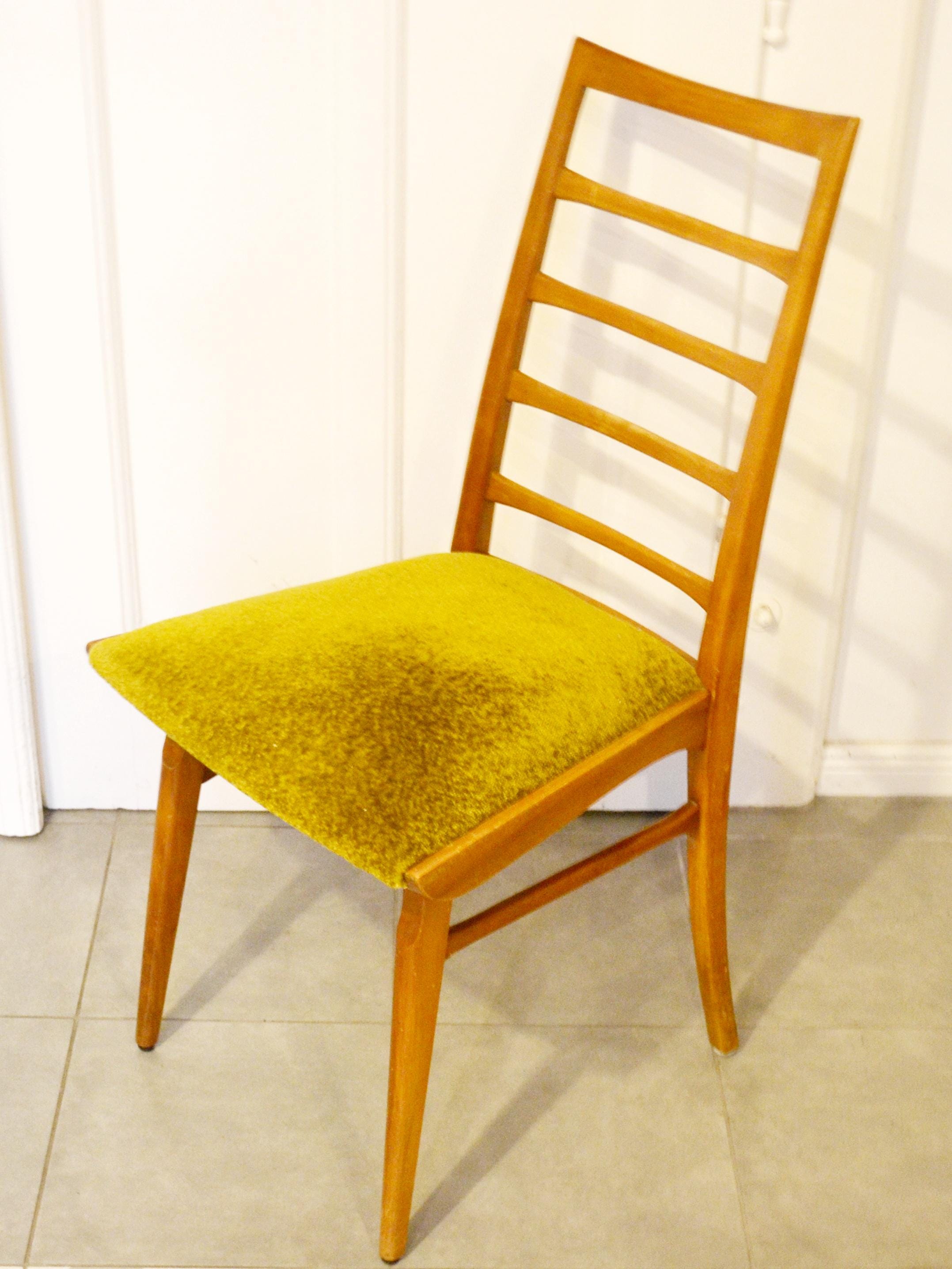 Vintage Wooden Ladder-back Chair, Brown/mustard Yellow, From the