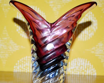 ヴィンテージ ムラーノガラス 花瓶 イタリア製 ブルー/レッド 70年代