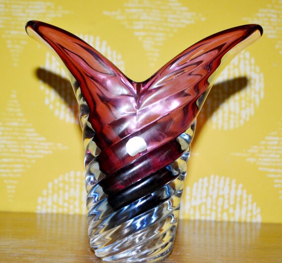 ヴィンテージ ムラーノガラス 花瓶 イタリア製 ブルー/レッド 70年代