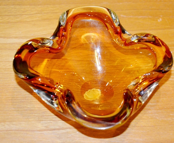 Vintage Glass Ashtray Made in Italy Murano Glass Orange Ashtray