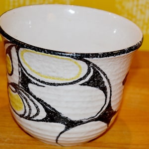 Vintage flowerpot ceramic white/yellow/black plant pot 50s rockabilly retro mid century shabby chic country style