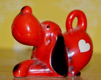 Vintage Figure Dog Ceramic Red 70s Rockabilly Retro Mid Century
