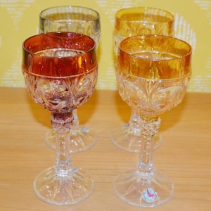 Vintage glass set overlay crystal glass overlay glass colorful Roman 50s retro mid century shabby chic country style