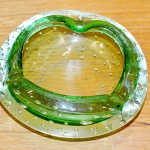 Beautiful glass ashtray from the 70s Green bubble glass Ashtray Mid Century Retro Space Age