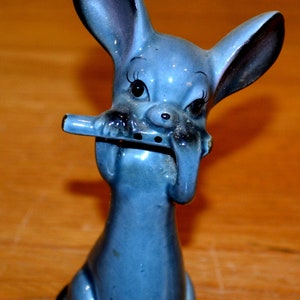 Vintage Porcelain Figurine Mouse Blue 50s Fifties Retro Mid Century Shabby Chic