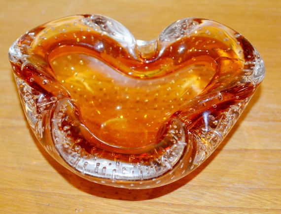 Beautiful Glass Ashtray From the 70s, Orange/brown, Mid-century