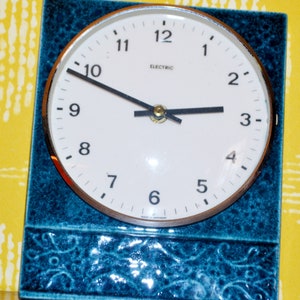 Vintage Ceramic Wall Clock Blue 50s Retro Mid Century Space Age Seventies Clock