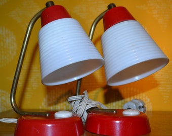 Vintage Table Lamps Set 50s Red/White Rockabilly Retro Mid Century Vintage Lamb
