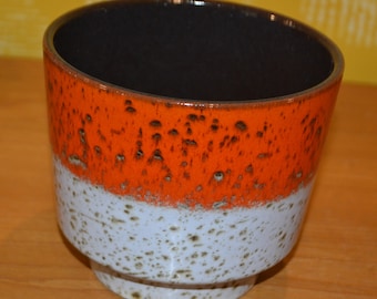 Vintage Planter 70s Flowerpot Orange /beige 12/1 23 21 Ø12cm Fat Lava Seventies Plant Pot Ceramic Mid Century Retro