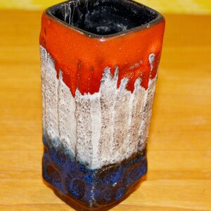 Vintage Ceramic Vase Blue/ White / Red Retro Seventies Mid Century Space Age 70s WGK Shabby Chic Country Style
