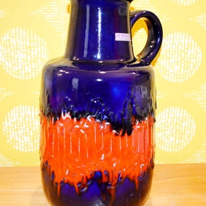 Vintage  Keramik Vase  von Scheurich  Model  409/40  70er Jahre Blau/ Orange  Retro Mid Century   OP Art Shabby Chic Landhausstil