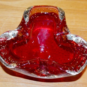 Beautiful glass ashtray from the 70s Red bubble glass Ashtray Mid Century Retro Space Age