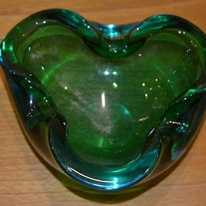 Vintage Glass Ashtray Green Ashtray Mid Century Retro Space Age Shabby Chic Country Style