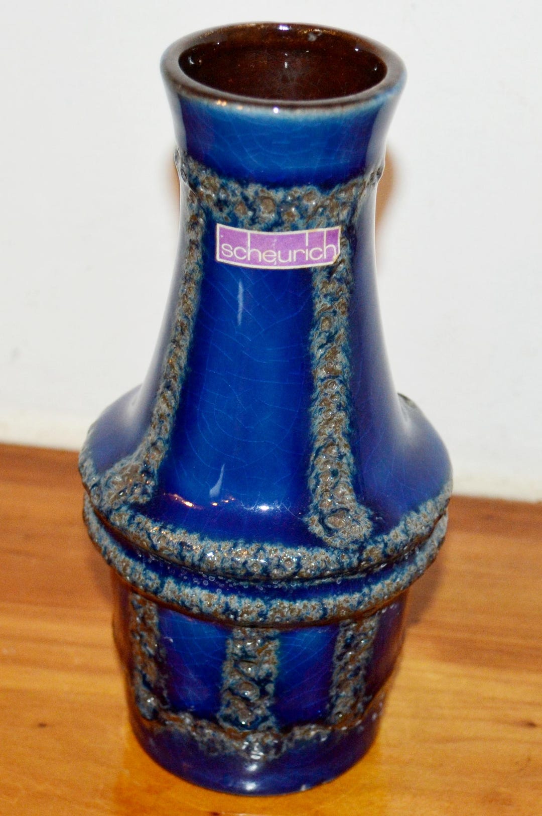 Vintage Ceramic Vase, Blue, by Scheurich, Model 209/18, 1970s