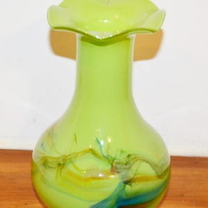 Vintage Glass Vase Green 70s Space Age Seventies Retro Mid Century Shabby Chic Country Style