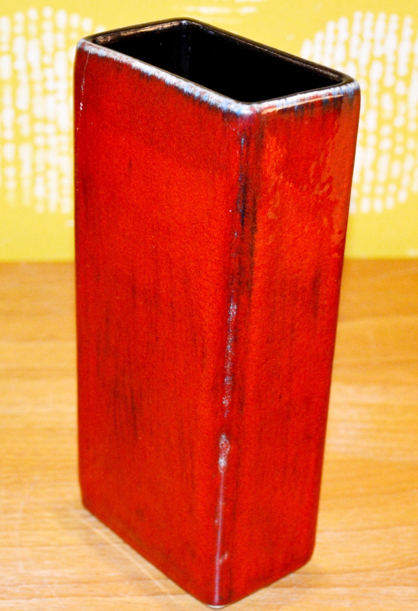 Beautiful Vintage Block Ceramic Vase 70s Red Retro Mid Century Space Age Seventies WGK