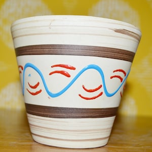 Vintage Planter 50s Flowerpot Ceramic Beige/Brown/Blue Mid Century Retro Plant Pot WGK