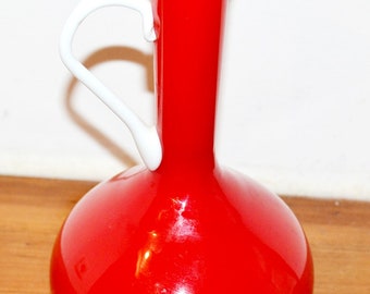 Beautiful Vintage Glass Vase Red/White Retro Design 70s Seventies Space Age Mid Century