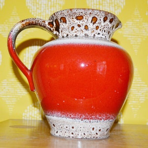 Vintage Ceramic Vase Red/Beige 70s Retro Mid Century Shabby Chic Country Style West Germany