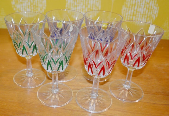 Vintage Sekt /Champagne Sherry Gläser Bunt Set 70er Jahre Retro Mid Century Shabby Chic Landhausstil Kristallglas Space Age