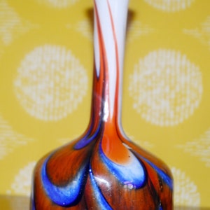 Vintage Vase by Opaline Florence White/Orange/Blue 70s Design Classic Retro Mid Century Seventies
