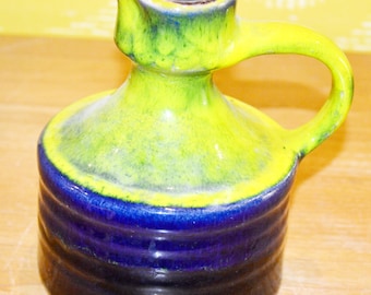 Vintage Keramik Vase   70er Jahre  Gelb/Blau  Retro Mid Century   Shabby Chic  Landhausstil  WGK