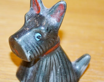 Vintage Ceramic Figure Terrier Dog Black/Grey Seventies Retro Mid Century Shabby Chic Country Style