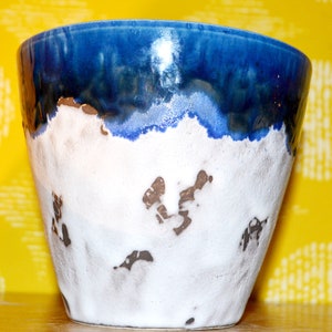 Vintage Ceramic Flower Pot Blue/White Retro Mid Century Shabby Chic Plant Pot