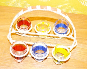 50年代の美しいヴィンテージガラスセット。レトロ、ミッドセンチュリー