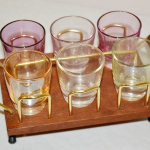 Vintage glass set 70s glass/teak Danish design retro mid century glasses shabby chic country house style