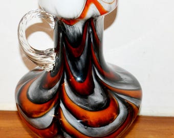 Vintage glass vase, orange/white, by Opaline, made in Italy, 1970s Space Age design